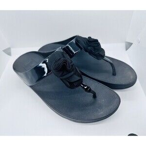 FitFlop Women’s Black Ruffle Sandals Sz 11 Florrie Toe Orthopedic Wobble Board